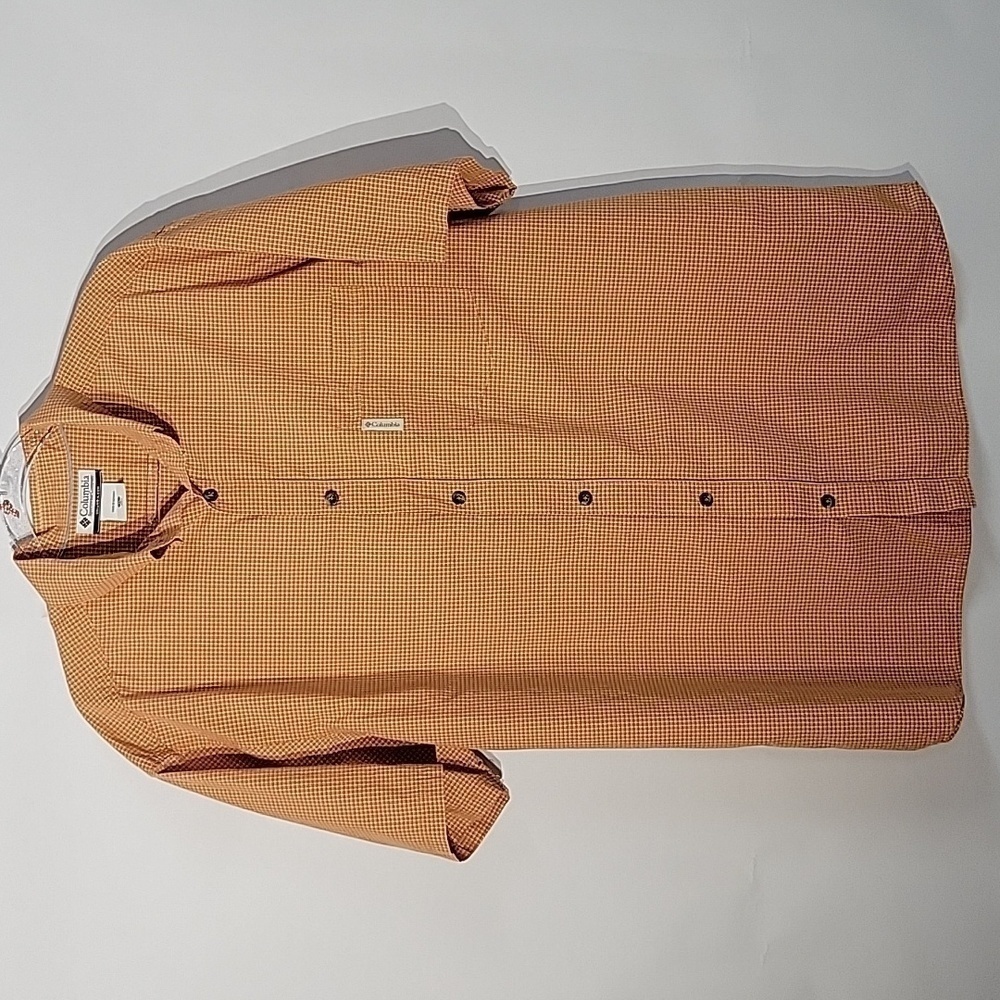 Columbia Sportswear Men's Orange Plaid Patterned Outdoor Shirt, Size XL
